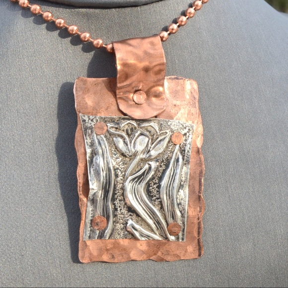 Anttique Obsessions Jewelry - Antique Sterling Silver Pendant Copper Necklace